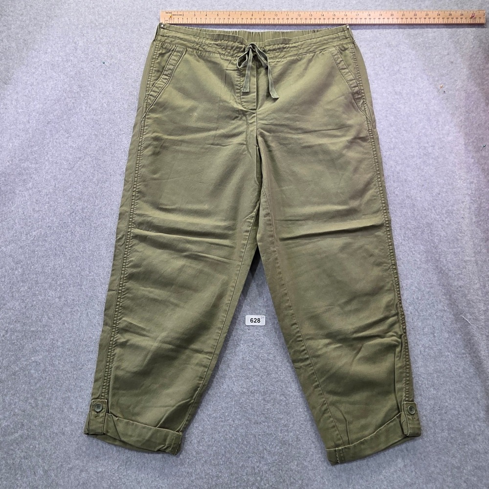Talbots Womens Olive Green Drawstring Elastic Waist Cuffed Chino Crop Pants Sz 8